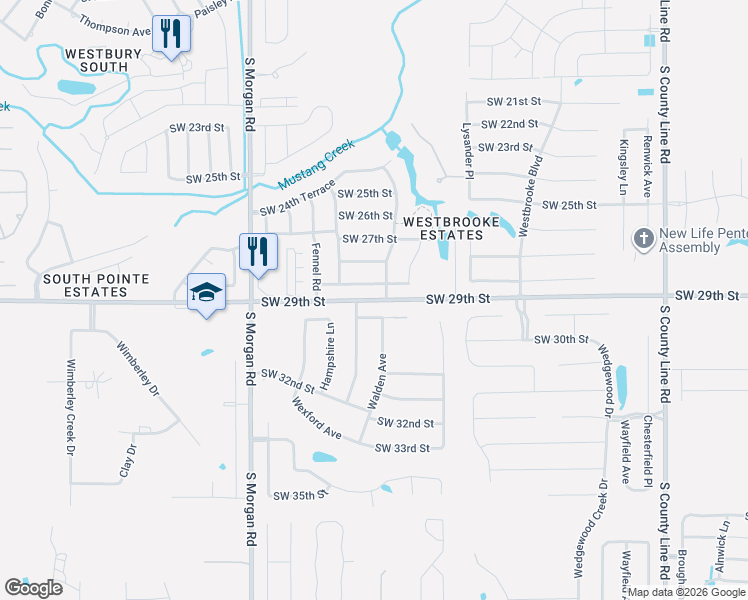 map of restaurants, bars, coffee shops, grocery stores, and more near 3100 Westbury Glen Boulevard in Oklahoma City
