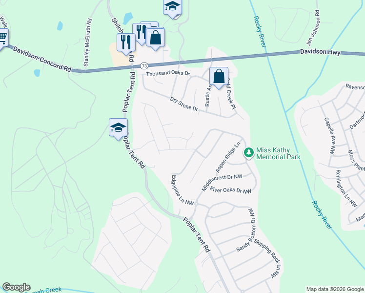 map of restaurants, bars, coffee shops, grocery stores, and more near 11223 Streamwood Lane Northwest in Concord