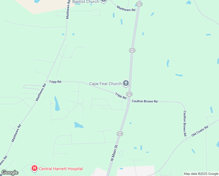 map of restaurants, bars, coffee shops, grocery stores, and more near 176 Tripp Road in Lillington