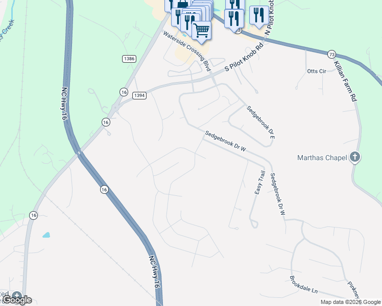 map of restaurants, bars, coffee shops, grocery stores, and more near 614 Avenel Lane in Stanley