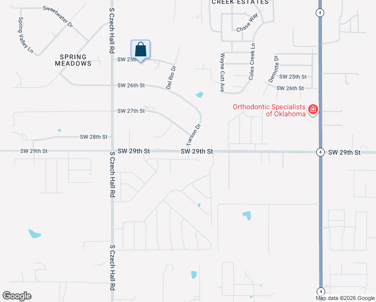 map of restaurants, bars, coffee shops, grocery stores, and more near 11900 Southwest 29th Street in Yukon