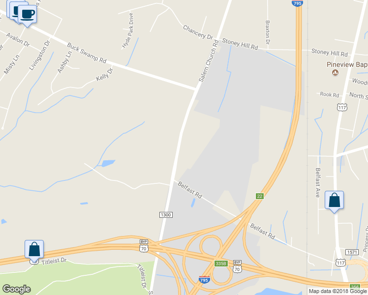map of restaurants, bars, coffee shops, grocery stores, and more near 2716 Salem Church Road in Goldsboro