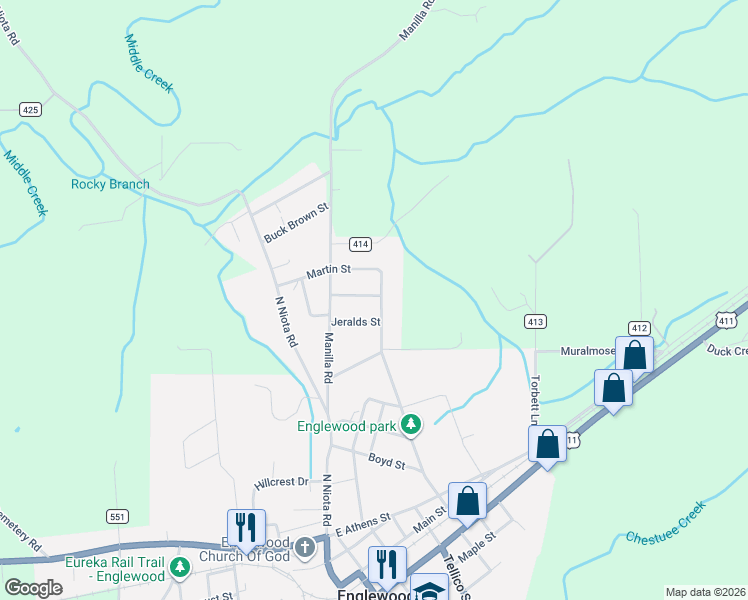 map of restaurants, bars, coffee shops, grocery stores, and more near 29 McKinney Street in Englewood