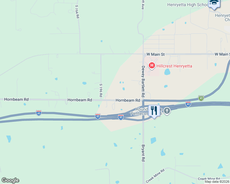 map of restaurants, bars, coffee shops, grocery stores, and more near 28900 Highland Heights Road in Henryetta