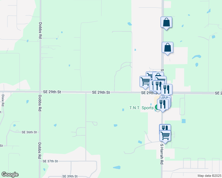 map of restaurants, bars, coffee shops, grocery stores, and more near 20581 Southeast 29th Street in Harrah