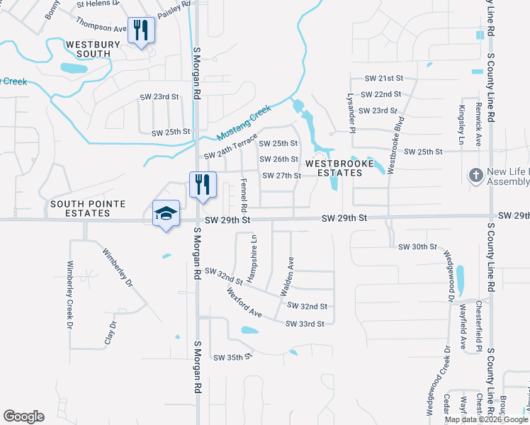 map of restaurants, bars, coffee shops, grocery stores, and more near 9521 Southwest 29th Terrace in Oklahoma City