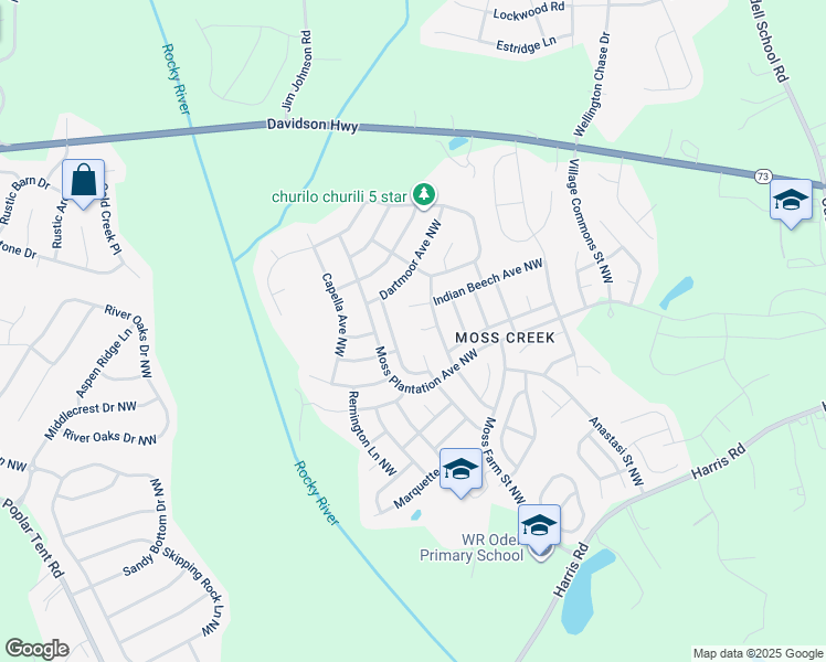 map of restaurants, bars, coffee shops, grocery stores, and more near 9619 Tramacera Court Northwest in Concord