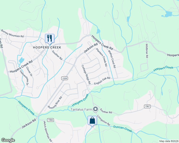 map of restaurants, bars, coffee shops, grocery stores, and more near 133 Morning Mist Road in Fletcher