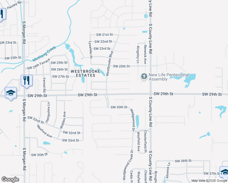 map of restaurants, bars, coffee shops, grocery stores, and more near 9217 Southwest 28th Street in Oklahoma City