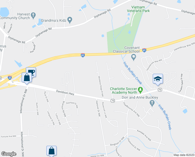 map of restaurants, bars, coffee shops, grocery stores, and more near 1355 Mistletoe Ridge Place Northwest in Concord