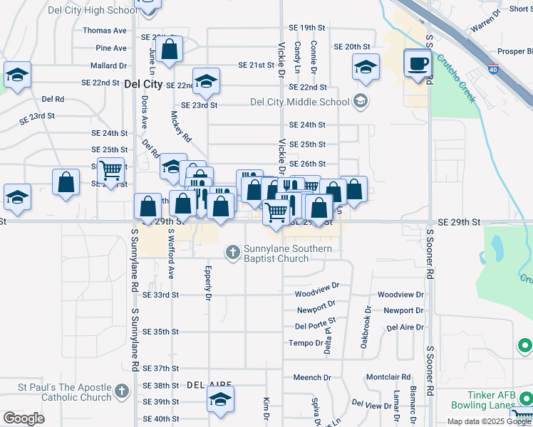 map of restaurants, bars, coffee shops, grocery stores, and more near 4612 Southeast 28th Street in Del City