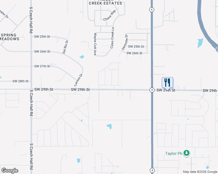 map of restaurants, bars, coffee shops, grocery stores, and more near 11800 Southwest 29th Street in Yukon