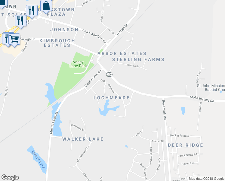 map of restaurants, bars, coffee shops, grocery stores, and more near Colton Ridge Lane in Atoka