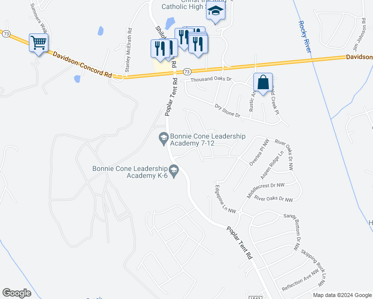 map of restaurants, bars, coffee shops, grocery stores, and more near 11266 Trailside Road in Concord