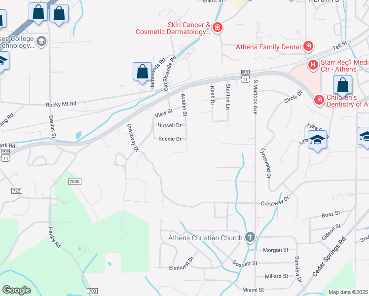 map of restaurants, bars, coffee shops, grocery stores, and more near 308 Avalon Street in Athens
