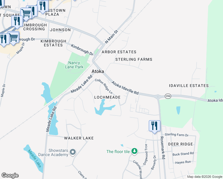map of restaurants, bars, coffee shops, grocery stores, and more near 226 Colton Ridge Lane in Atoka