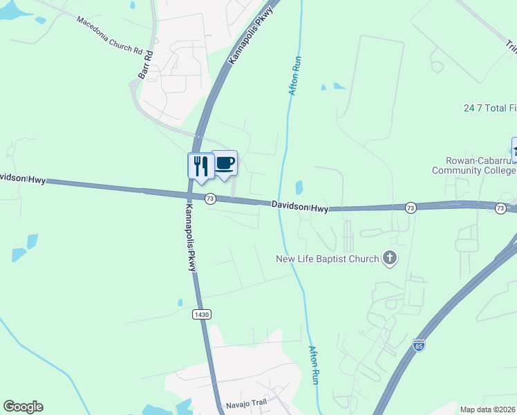 map of restaurants, bars, coffee shops, grocery stores, and more near 5883-6039 Davidson Highway in Concord