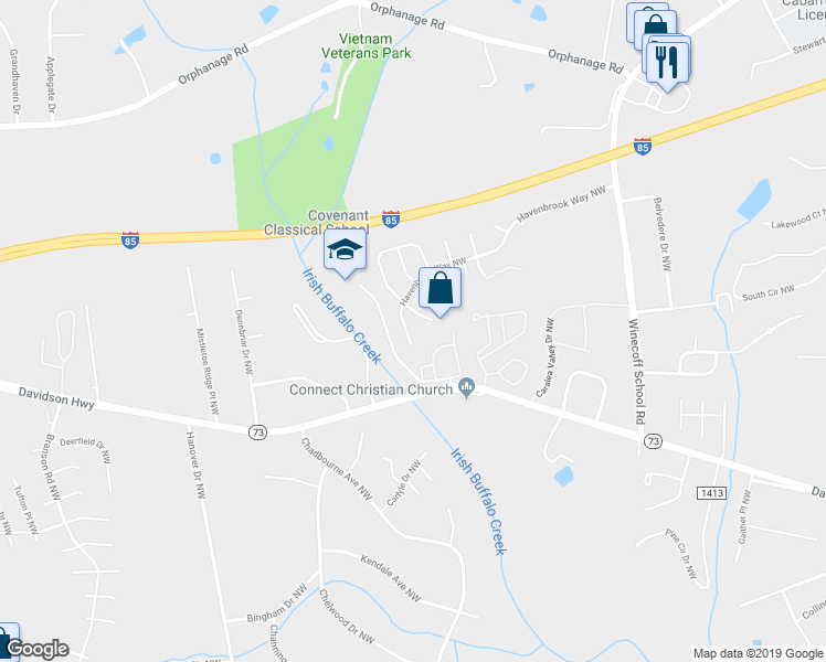 map of restaurants, bars, coffee shops, grocery stores, and more near 533 Havenbrook Way Northwest in Concord