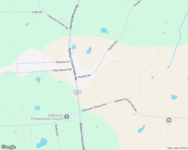 map of restaurants, bars, coffee shops, grocery stores, and more near 1505 Aquilla Road in Benson