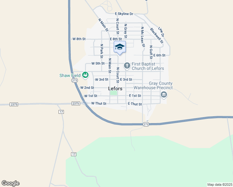 map of restaurants, bars, coffee shops, grocery stores, and more near 111 South Main Street in Pampa