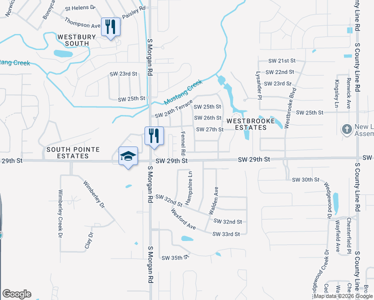 map of restaurants, bars, coffee shops, grocery stores, and more near 2908 Fennel Road in Oklahoma City