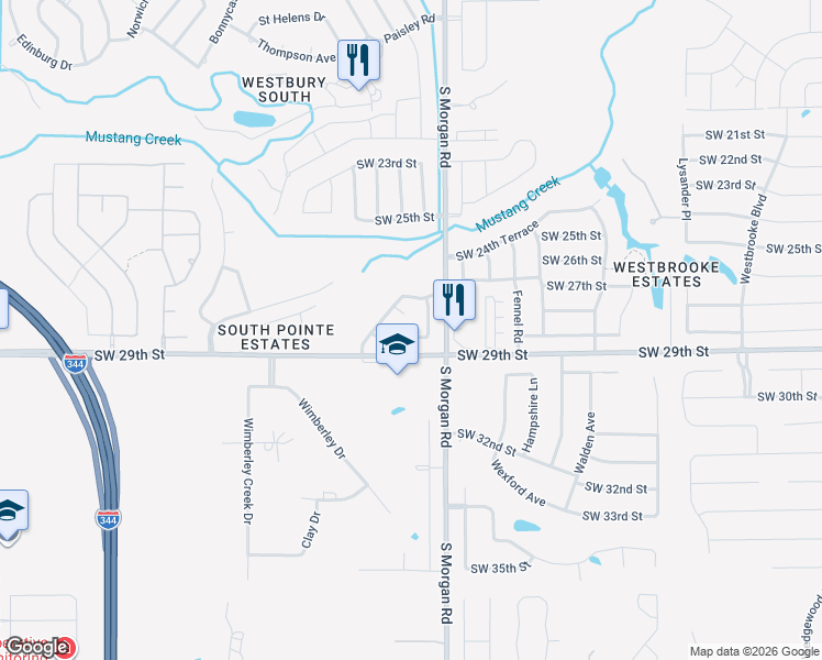 map of restaurants, bars, coffee shops, grocery stores, and more near 9817 Southwest 28th Street in Yukon