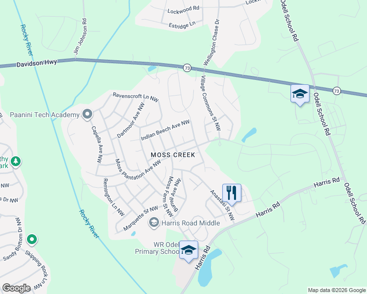 map of restaurants, bars, coffee shops, grocery stores, and more near 9549 Valencia Avenue Northwest in Concord