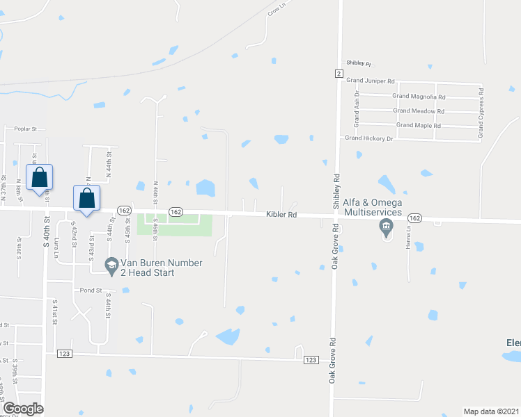 map of restaurants, bars, coffee shops, grocery stores, and more near 4825 Kibler Road in Van Buren