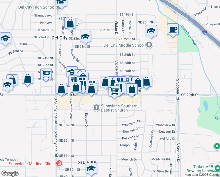 map of restaurants, bars, coffee shops, grocery stores, and more near 4612 Southeast 28th Street in Del City