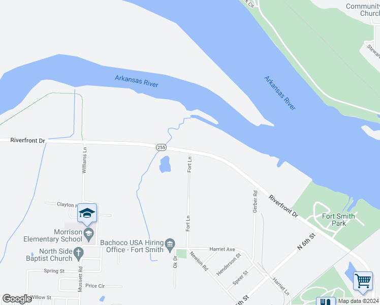 map of restaurants, bars, coffee shops, grocery stores, and more near 6098 Fort Lane in Fort Smith