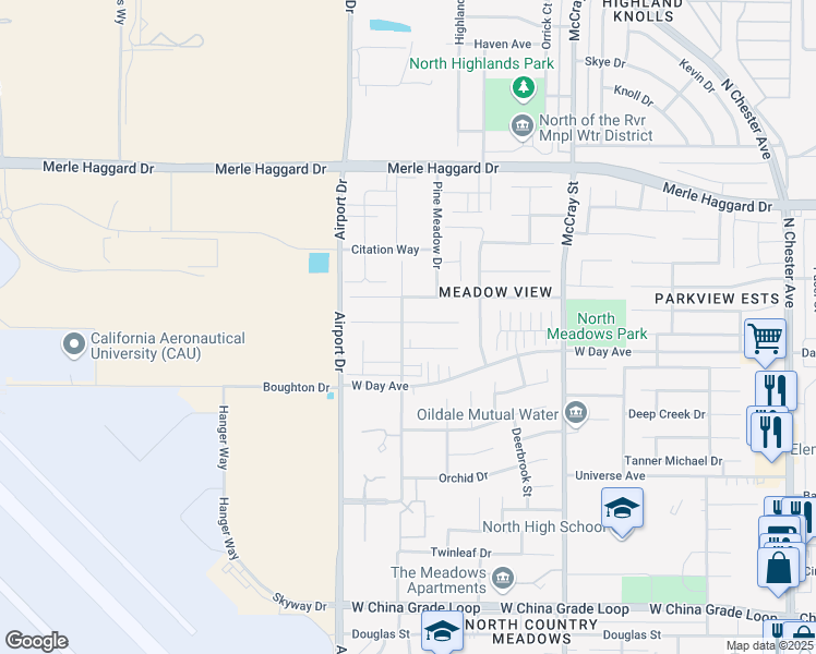 map of restaurants, bars, coffee shops, grocery stores, and more near 759 Greenwood Meadow Lane in Bakersfield