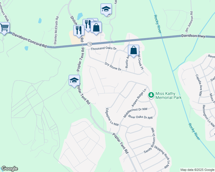 map of restaurants, bars, coffee shops, grocery stores, and more near 11223 Streamwood Lane Northwest in Concord