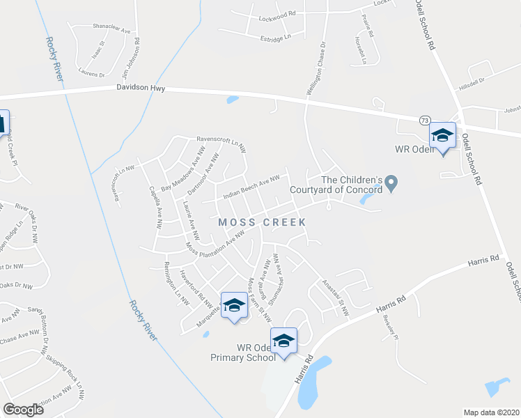 map of restaurants, bars, coffee shops, grocery stores, and more near 1555 Broderick Street Northwest in Concord
