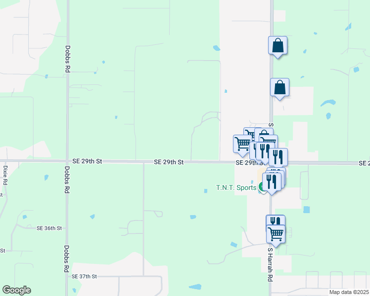 map of restaurants, bars, coffee shops, grocery stores, and more near 20581 Southeast 29th Street in Harrah