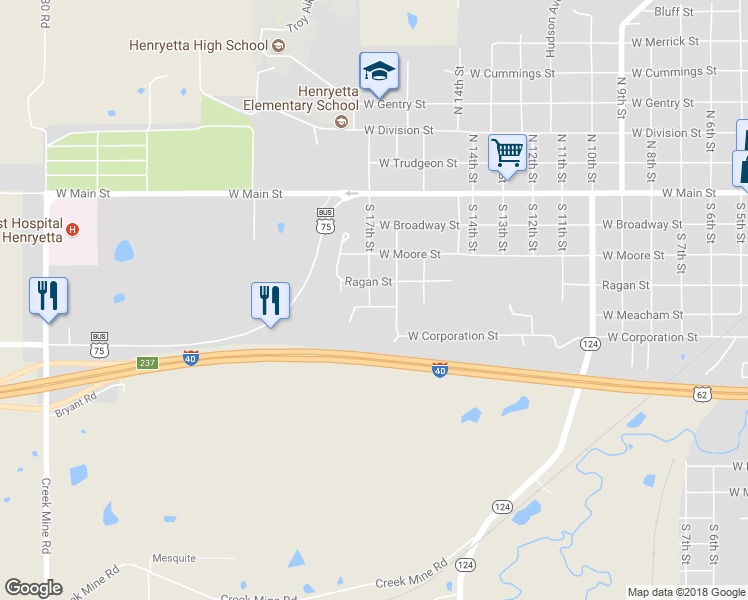map of restaurants, bars, coffee shops, grocery stores, and more near 410 South 17th Street in Henryetta