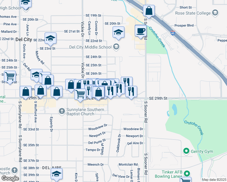 map of restaurants, bars, coffee shops, grocery stores, and more near 4821 Southeast 29th Street in Del City