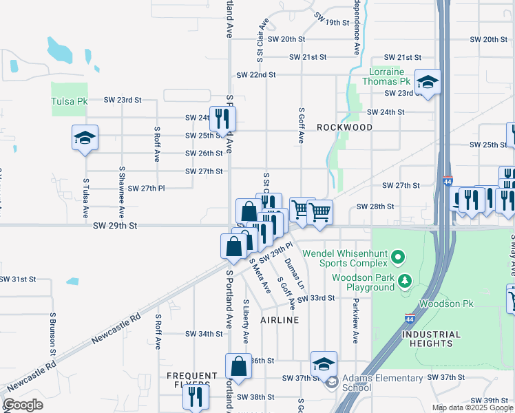 map of restaurants, bars, coffee shops, grocery stores, and more near 2916 South Saint Clair Avenue in Oklahoma City