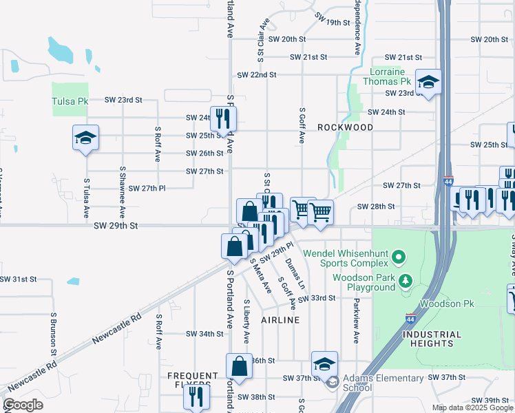 map of restaurants, bars, coffee shops, grocery stores, and more near 2916 South Saint Clair Avenue in Oklahoma City