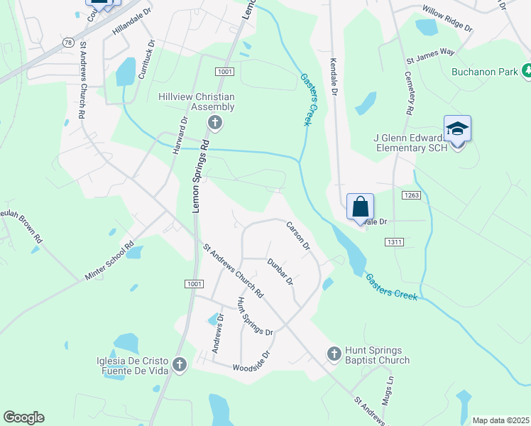 map of restaurants, bars, coffee shops, grocery stores, and more near 4011 Carson Drive in Sanford