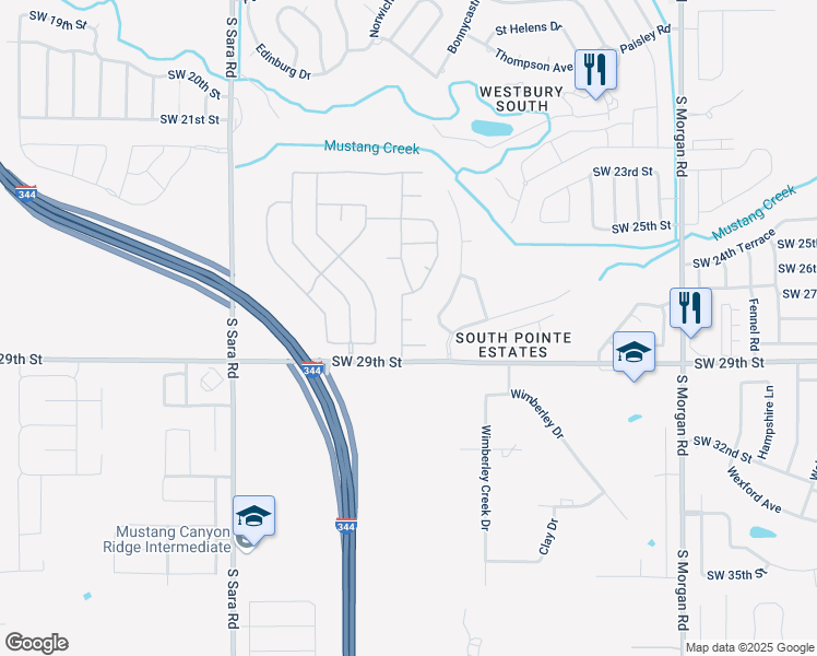 map of restaurants, bars, coffee shops, grocery stores, and more near 10216 Southwest 28th Circle in Yukon