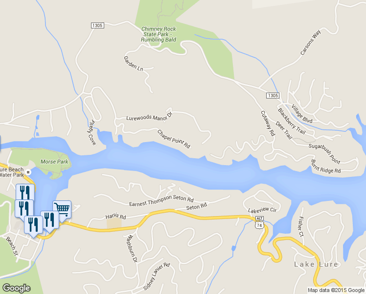 map of restaurants, bars, coffee shops, grocery stores, and more near 476 Chapel Point Road in Lake Lure
