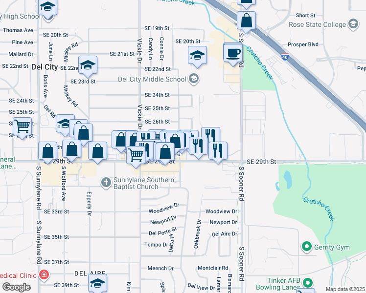 map of restaurants, bars, coffee shops, grocery stores, and more near 4821 Southeast 29th Street in Del City