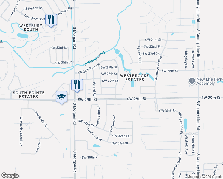 map of restaurants, bars, coffee shops, grocery stores, and more near 9521 Southwest 29th Terrace in Oklahoma City