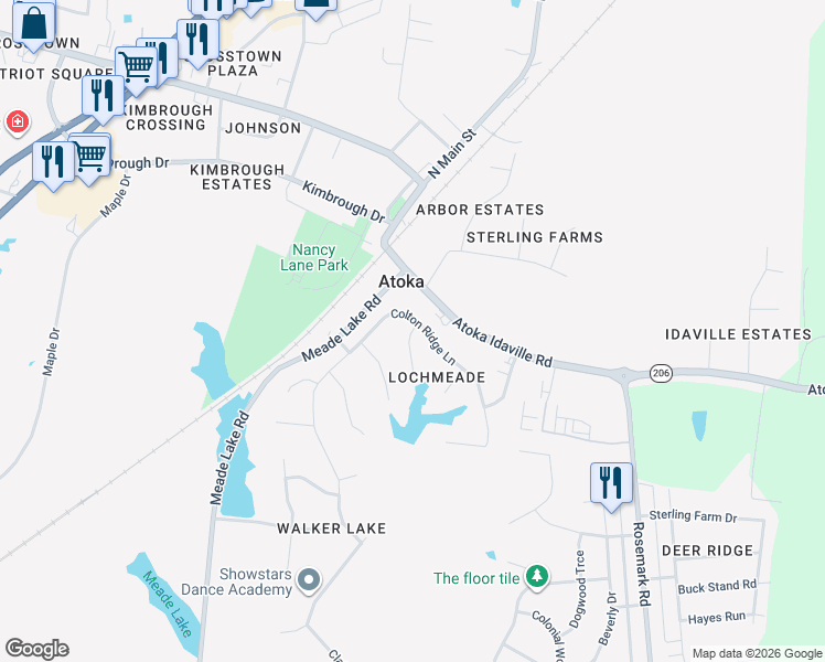 map of restaurants, bars, coffee shops, grocery stores, and more near 303 Colton Ridge Lane in Atoka