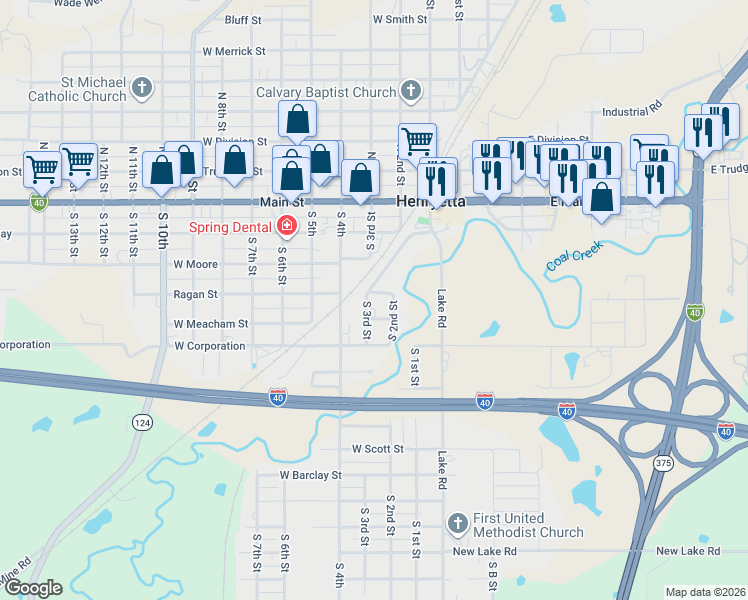 map of restaurants, bars, coffee shops, grocery stores, and more near 209 West Ragan Street in Henryetta