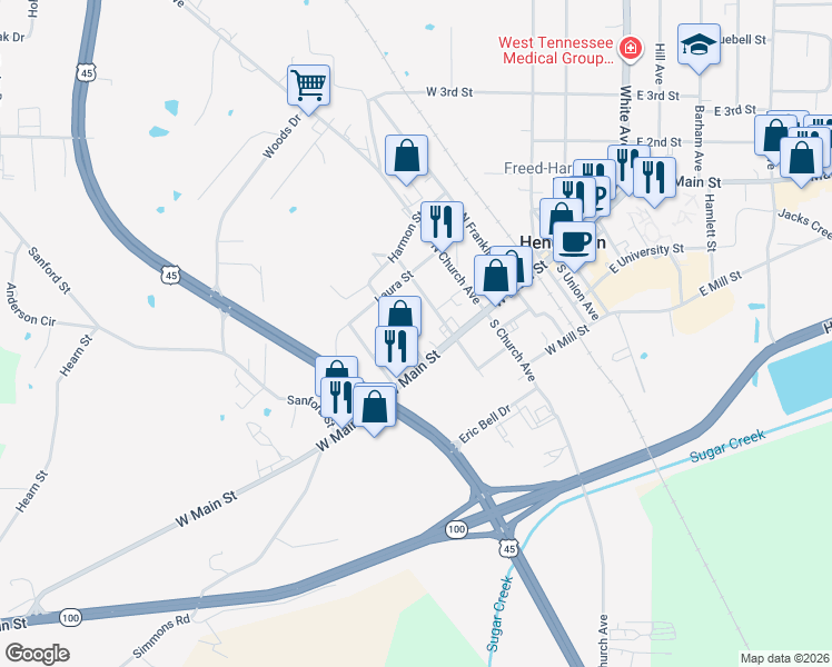 map of restaurants, bars, coffee shops, grocery stores, and more near 116-160 Whitley Ave in Henderson