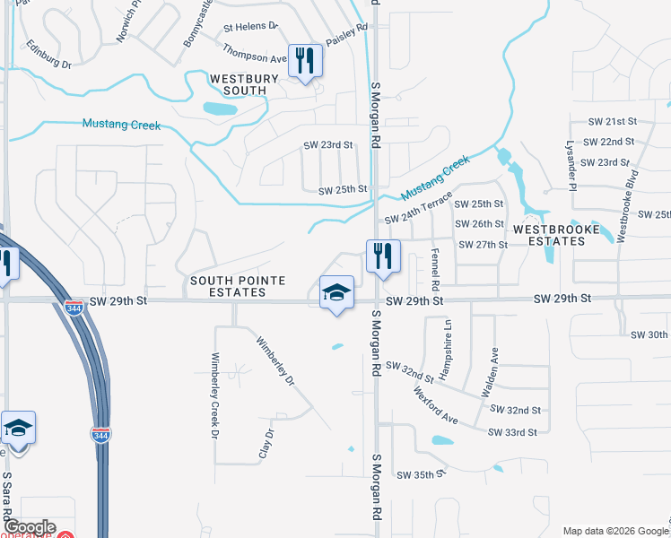 map of restaurants, bars, coffee shops, grocery stores, and more near 9817 Southwest 28th Street in Yukon