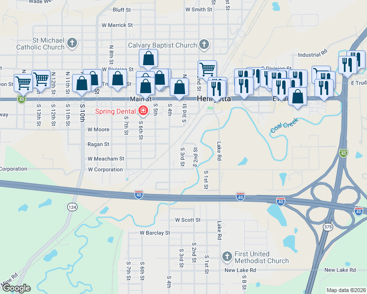 map of restaurants, bars, coffee shops, grocery stores, and more near 209 West Ragan Street in Henryetta