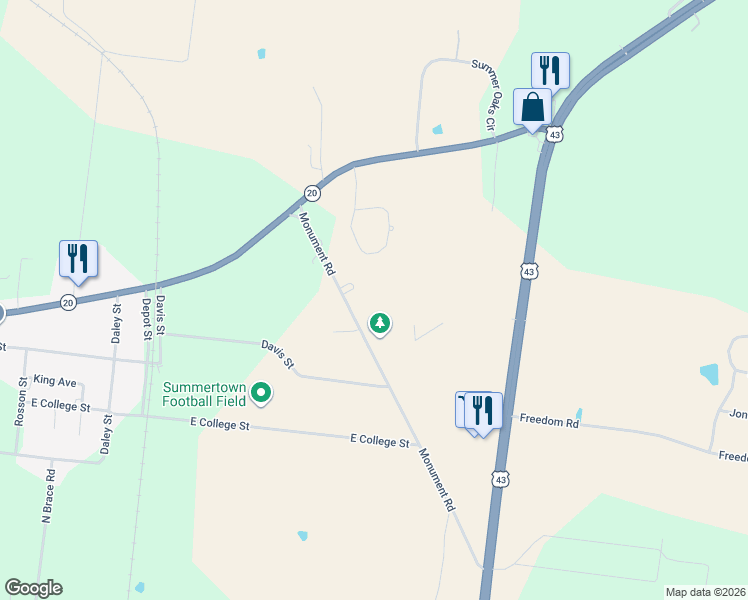 map of restaurants, bars, coffee shops, grocery stores, and more near 690 Monument Road in Summertown