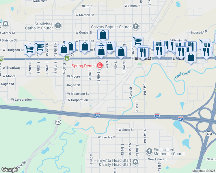 map of restaurants, bars, coffee shops, grocery stores, and more near 406 South 5th in Henryetta